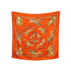 FOULARD HERMES GUEPARDS ROBERT DALLET CARRE 90 EN SOIE ORANGE SILK SCARF 410€