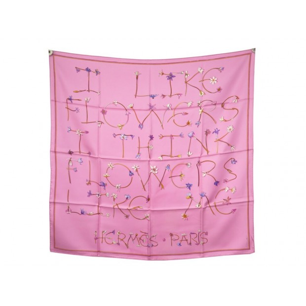 FOULARD HERMES I LIKE FLOWERS P COOKE CARRE 90 EN SOIE ROSE PINK SILK SCARF 410€