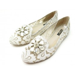 CHAUSSURES DOLCE & GABBANA BALLERINES 39 EN DENTELLE ET STRASS BLANC WHITE SHOES