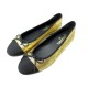 NEUF CHAUSSURES CHANEL BALLERINES LOGO CC G02819 37 EN CUIR DORE NEW SHOES 750€