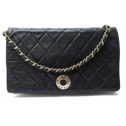 SAC A MAIN POCHETTE CHANEL A RABAT EN CUIR MATELASSE NOIR QUILTED HAND BAG 6000€