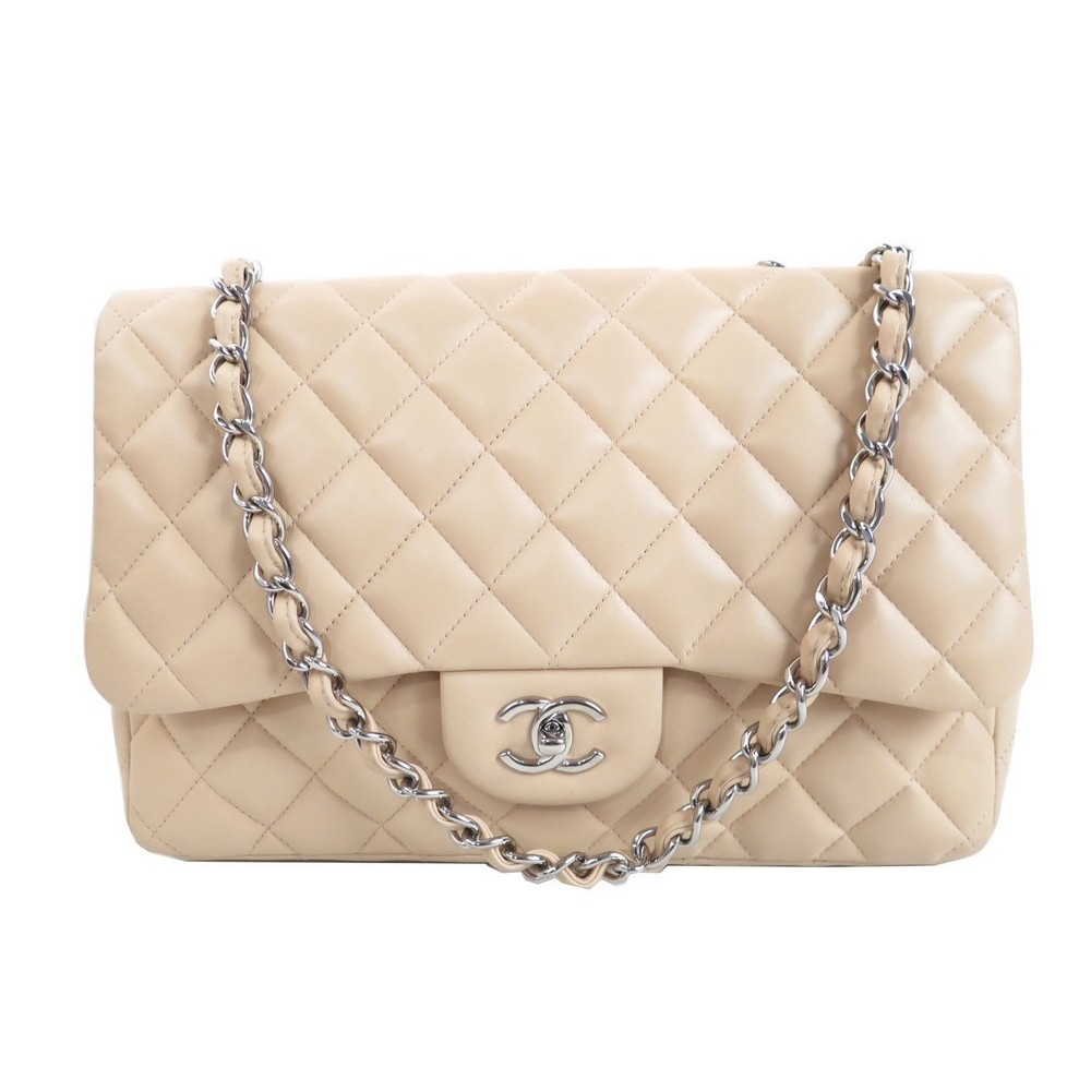 sac a main chanel timeless  30 cm en cuir beige