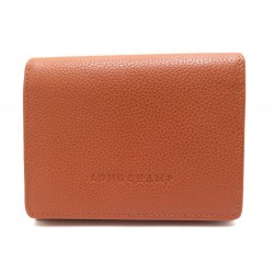 NEUF PORTEFEUILLE LONGCHAMP LE FOULONNE COMPACT CUIR GRAINE CARAMEL WALLET 165€