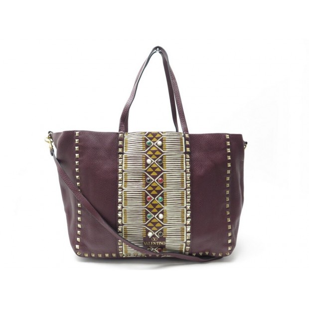 SAC A MAIN VALENTINO GARAVANI TRIBAL ROCKSTUD CABAS CUIR GRAINE TOTE BAG 2950€