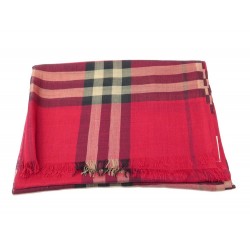 CHALE BURBERRY ECHARPE CHECK 80194621 EN LAINE ET SOIE ROUGE RED SHAWL 350€