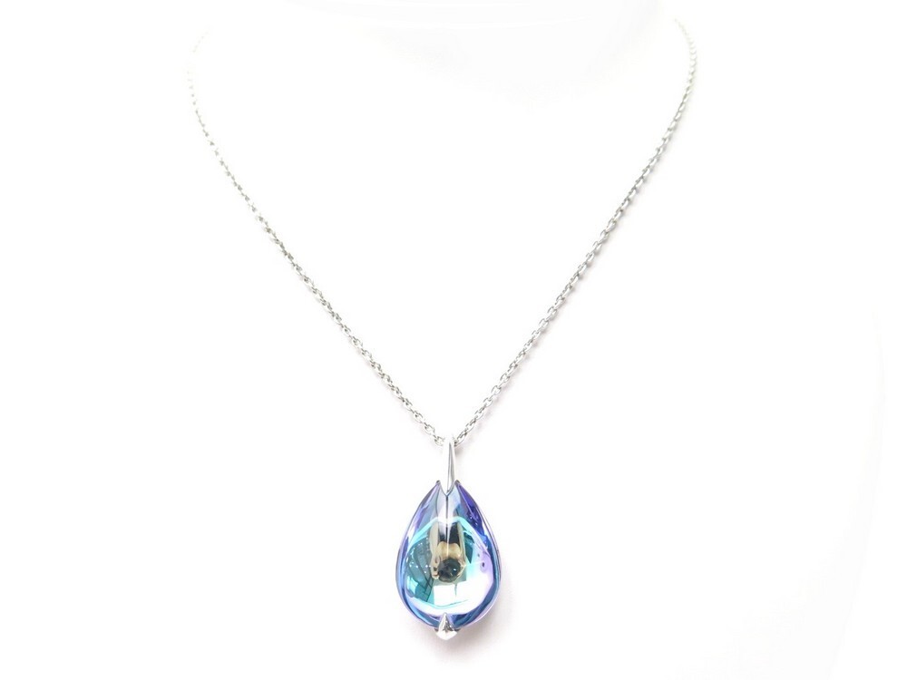 Collier Pendentif Baccarat Paris – Fleurs De Psydélic Rose En Cristal – Argent 925 – 28 Pouces – Rare