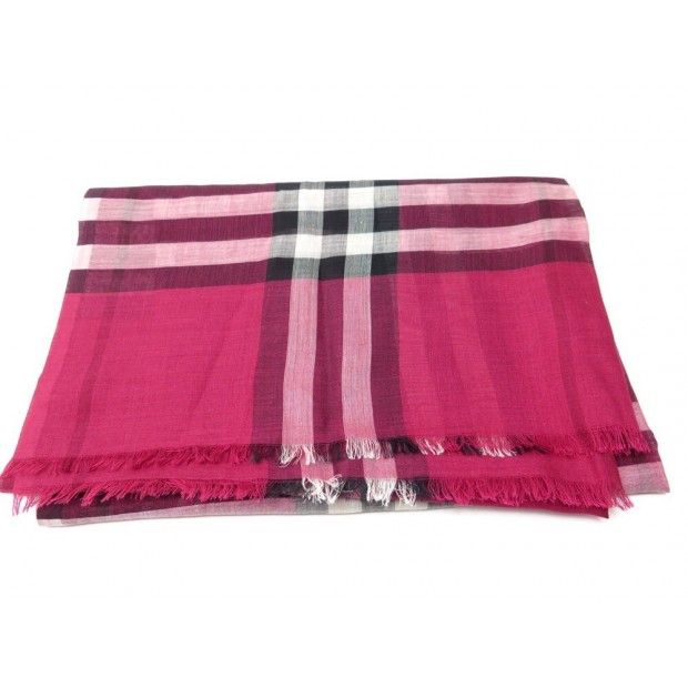 CHALE BURBERRY ECHARPE CHECK 80194621 EN LAINE ET SOIE ROSE PINK SHAWL 350€