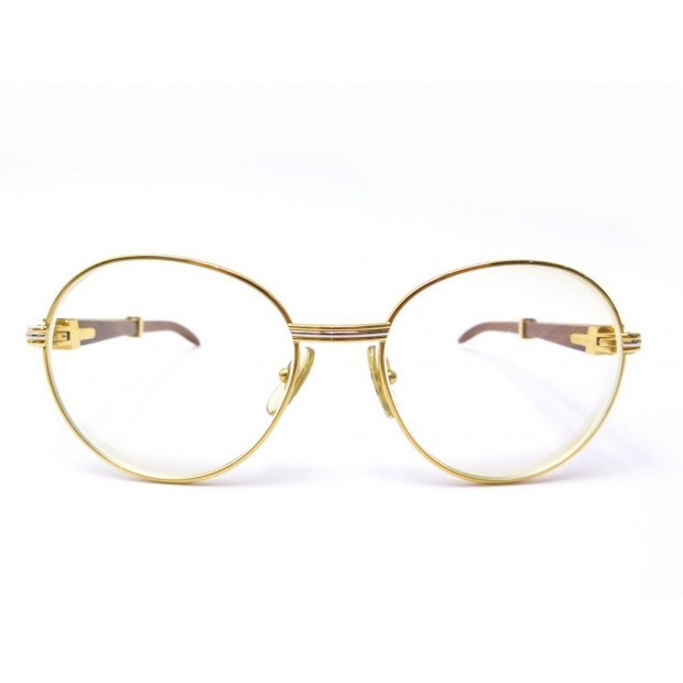 NEUF LUNETTES CARTIER BAGATELLE PLAQUE OR ET BOIS DE ROSE 1990 NEW EYEGLASSES