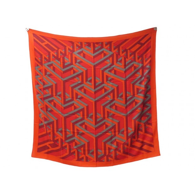 CHALE HERMES CUBE ORIGNY EN CACHEMIRE SOIE ROUGE CARRE 140 CASHMERE SHAWL 1180€