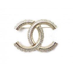 NEUF BROCHE CHANEL 2022 LOGO CC & STRASS EN METAL DORE NEW GOLDEN BROOCH 580€