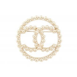 NEUF BROCHE CHANEL 2022 LOGO CC PERLES EN METAL DORE NEW GOLDEN BROOCH 580€