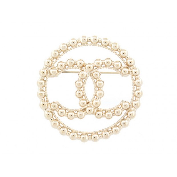 NEUF BROCHE CHANEL 2022 LOGO CC PERLES EN METAL DORE NEW GOLDEN BROOCH 580€