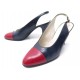 VINTAGE CHAUSSURES CHANEL ESCARPINS 6 37 CUIR BICOLORE BLEU ET ROUGE SHOES 650€