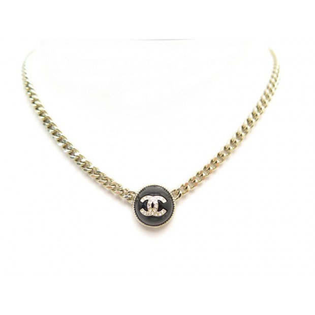 NEUF COLLIER CHANEL LOGO CC 52 CM EN METAL DORE & RESINE NOIR NEW NECKLACE 750€