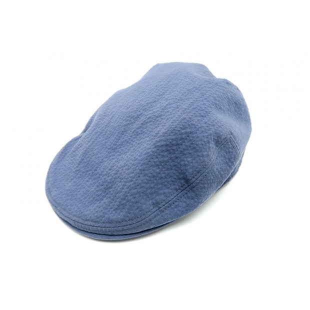 CASQUETTE HERMES EN COTON BLEU & CUIR MARRON CHAPEAU HAT CAP 300€