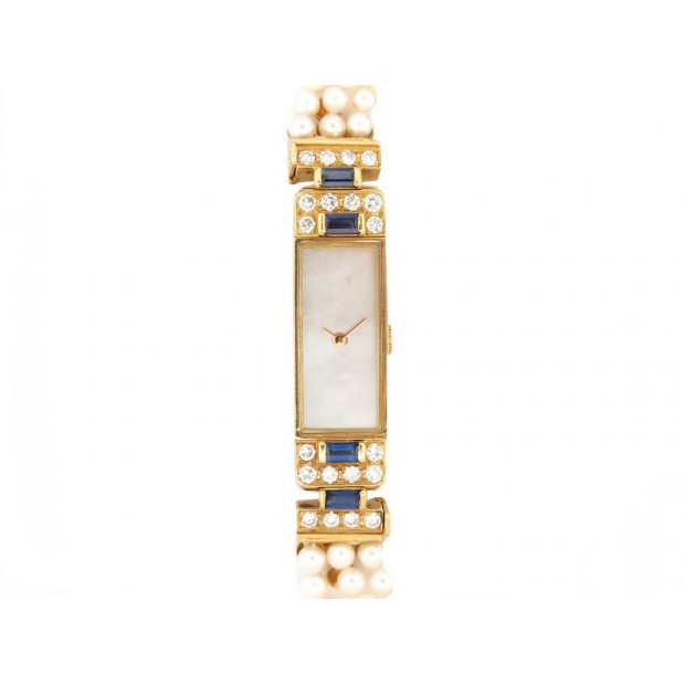 VINTAGE MONTRE VAN CLEEF & ARPELS BAGUETTE OR 18K DIAMANTS SAPHIR PERLES WATCH