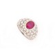 BAGUE JONC OR BLANC 18K 8.2GR T54 SERTIE DE 32 DIAMANTS 2CT RUBIS CABOCHON RING