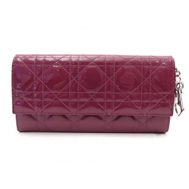NEUF PORTEFEUILLE CHRISTIAN DIOR DISCOVERY LADY CUIR VERNI PRUNE BILLFOLD 550€
