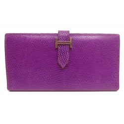 RARE PORTEFEUILLE HERMES BEARN H EN CUIR DE LEZARD VIOLET LIZARD WALLET 4500€