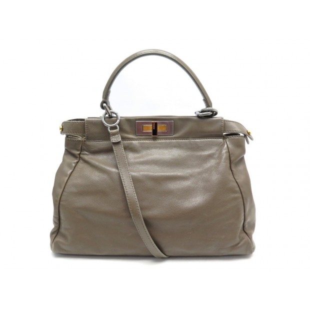 SAC A MAIN FENDI PEEKABOO REGULAR 8BN226 CUIR TAUPE BANDOULIERE HAND BAG 3745€