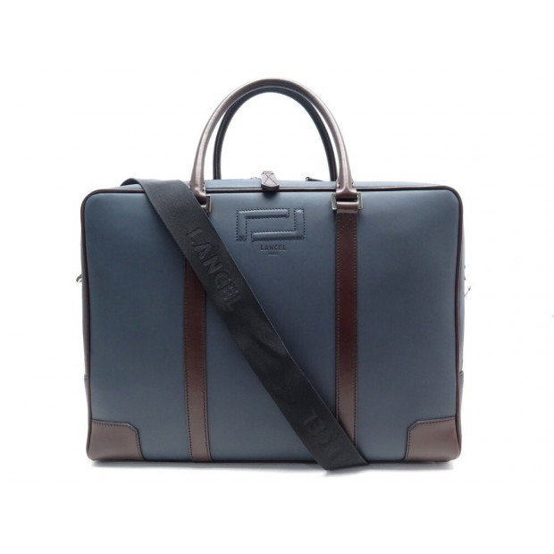 NEUF SACOCHE LANCEL GRAND HOTEL BANDOULIERE CUIR BLEU CARTABLE BRIEFCASE 795€