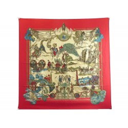 FOULARD HERMES AU FIL DE LA SOIE FAIVRE CARRE 90 EN SOIE ROUGE SILK SCARF 495€