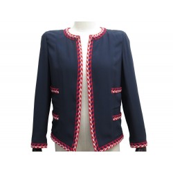 VESTE CHANEL P24757V11461 S 36 EN SOIE BLEU MARINE BOUTONS COCO JACKET 5650€