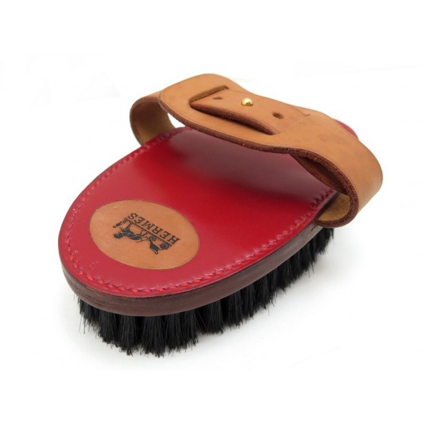 NEUF BROSSE DOUCE POUR PANSAGE CHEVAUX HERMES CUIR ROUGE BRUSH FOR HORSE