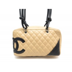 SAC A MAIN CHANEL CAMBON 28CM BOWLING EN CUIR MATELASSE BEIGE HAND BAG 2875€