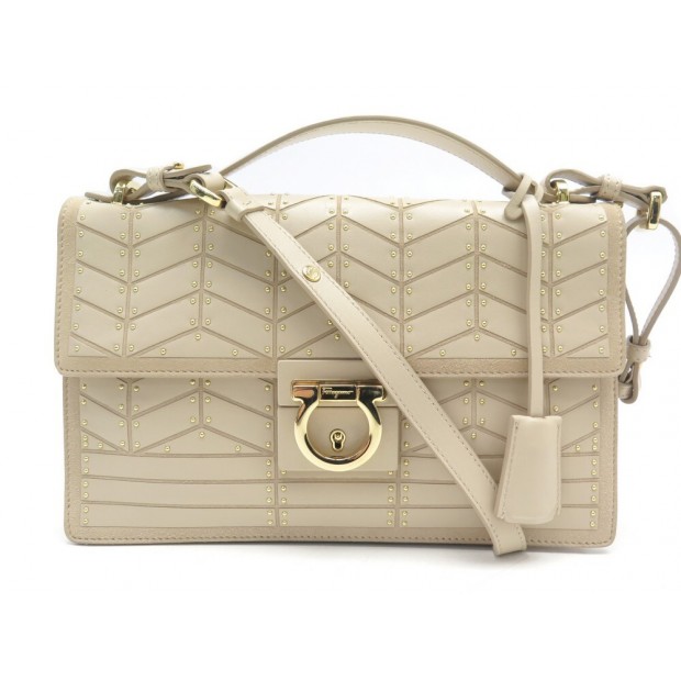 NEUF SAC A MAIN SALVATORE FERRAGAMO AILEEN CUIR & DAIM BEIGE BANDOULIERE 1390€