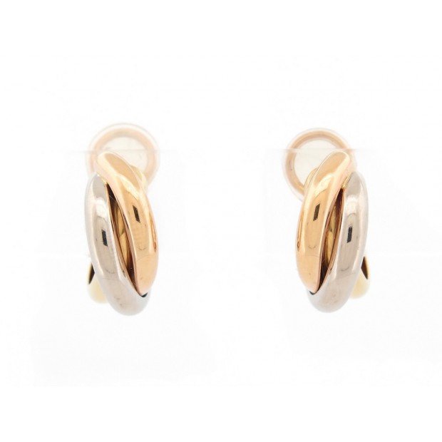 NEUF BOUCLES D'OREILLES CARTIER TRINITY 3 ORS JAUNE BLANC 18K NEW EARRINGS 2290€