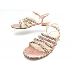CHAUSSURES CHANEL SANDALES 38 CHAINES ET CUIR FACON PYTHON ROSE SHOES 890€
