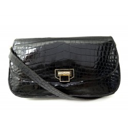 VINTAGE SAC A MAIN EN CUIR CROCODILE NOIR PORTE EPAULE BLACK LEATHER HAND BAG