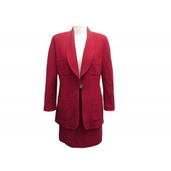 TAILLEUR CHANEL VESTE ET JUPE LOGO CC T40 M EN LAINE ROUGE RED WOOL SUIT 6500€