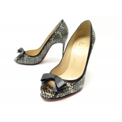 CHAUSSURES CHRISTIAN LOUBOUTIN 36 ESCARPINS CUIR PYTHON NOIR & BLANC SHOES 1000€