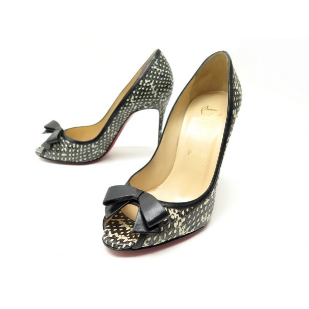 CHAUSSURES CHRISTIAN LOUBOUTIN 36 ESCARPINS CUIR PYTHON NOIR & BLANC SHOES 1000€