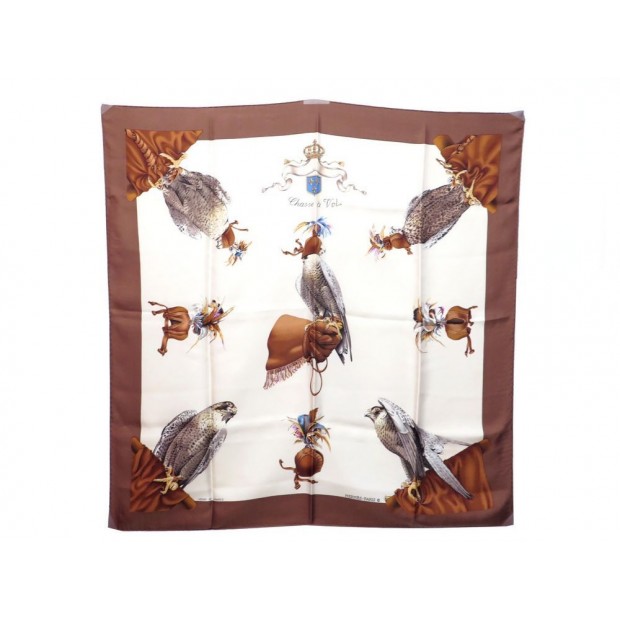 FOULARD HERMES CHASSE A VOL 1ERE EDITION 1962 LINARES CARRE SOIE SILK SCARF 345€