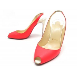 CHAUSSURES CHRISTIAN LOUBOUTIN ESCARPINS SLINGBACK 37 CUIR ROSE FLUO SHOES 625€