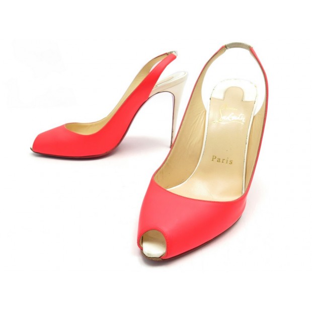 CHAUSSURES CHRISTIAN LOUBOUTIN ESCARPINS SLINGBACK 37 CUIR ROSE FLUO SHOES 625€