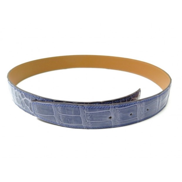 NEUF LIEN DE CEINTURE HERMES T80 32MM EN CUIR CROCODILE POROSUS BLEU BELT LINK