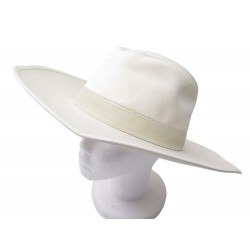 CHAPEAU HERMES TAILLE 58 MIXTE EN COTON ET CUIR BLANC WHITE LEATHER HAT 400€