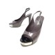 CHAUSSURES CHANEL SANDALES A TALONS 38.5 EN CUIR VERNIS TAUPE BOITE SHOES 1150€