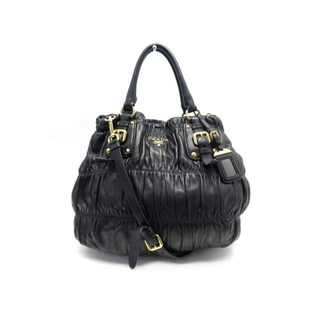 SAC A MAIN PRADA CABAS EN CUIR NAPA GAUFRE NOIR BANDOULIERE BLACK HAND BAG 1995€