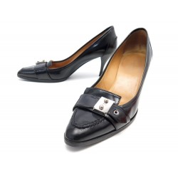 CHAUSSURES HERMES ESCARPINS PEARL FERMOIR SAC A DEPECHE 37 CUIR NOIR SHOES 675€