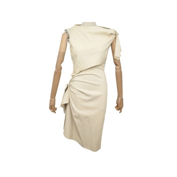 ENSEMBLE TOP + JUPE HERMES M 38 EN CUIR BEIGE ROBE LEATHER SKIRT DRESS 5500€