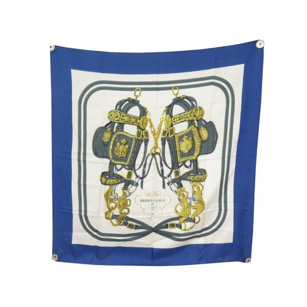 FOULARD HERMES BRIDES DE GALA HUGO GRYGKAR CARRE EN SOIE BLEUE SILK SCARF 410€