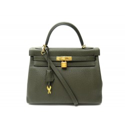 NEUF SAC A MAIN HERMES KELLY 32 EN CUIR TOGO VERT MARQUIS BANDOULIERE 2020 BAG