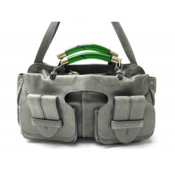 SAC A MAIN CHLOE SASKIA M 36CM EN CUIR SUEDE GRIS LEATHER HAND BAG PURSE 1200€