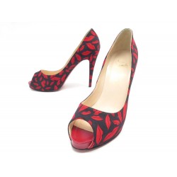 CHAUSSURES CHRISTIAN LOUBOUTIN LEVRES ESCARPINS 40 ROUGE NOIR LIPS SHOES 695€