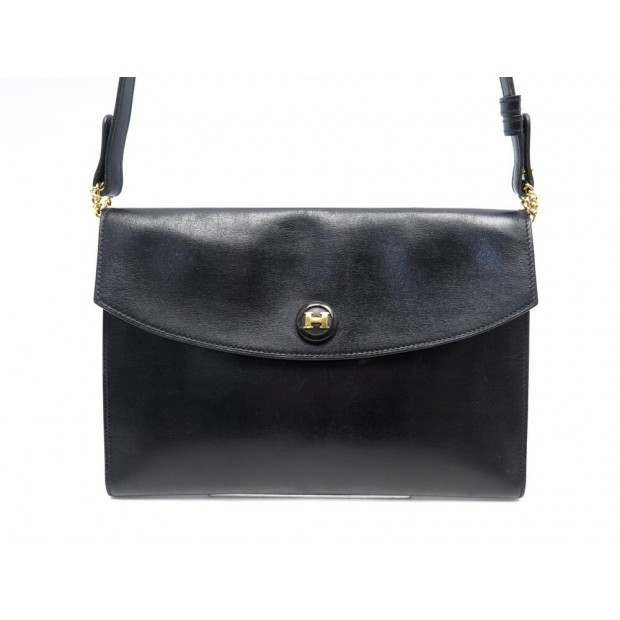 VINTAGE SAC A MAIN HERMES POCHETTE RIO EN CUIR BOX NOIR CLUTCH POUCH BAG 1200€